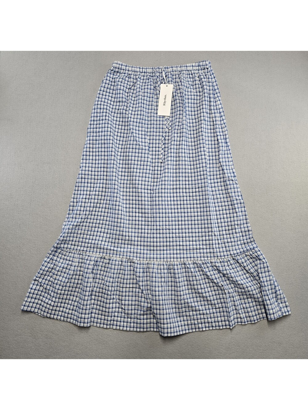 Rhythm Lola Check Tiered Maxi Skirt Womens 6 Blue Woven NWT 0126W-SK05-BLU